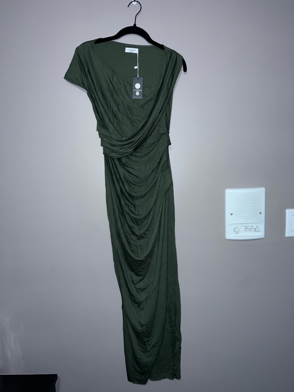 Olive Green Draped Maxi Dress by Atelier